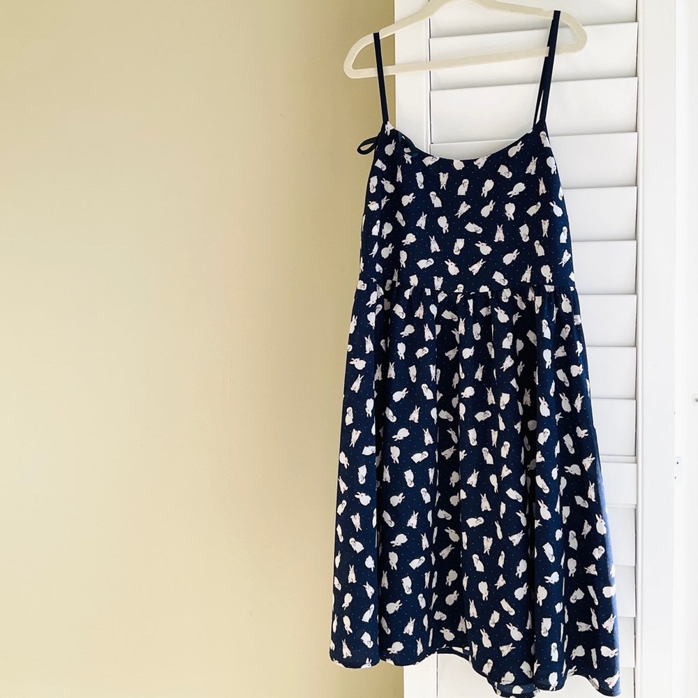 Navy Spotted Midi Dress with Adjustable Straps